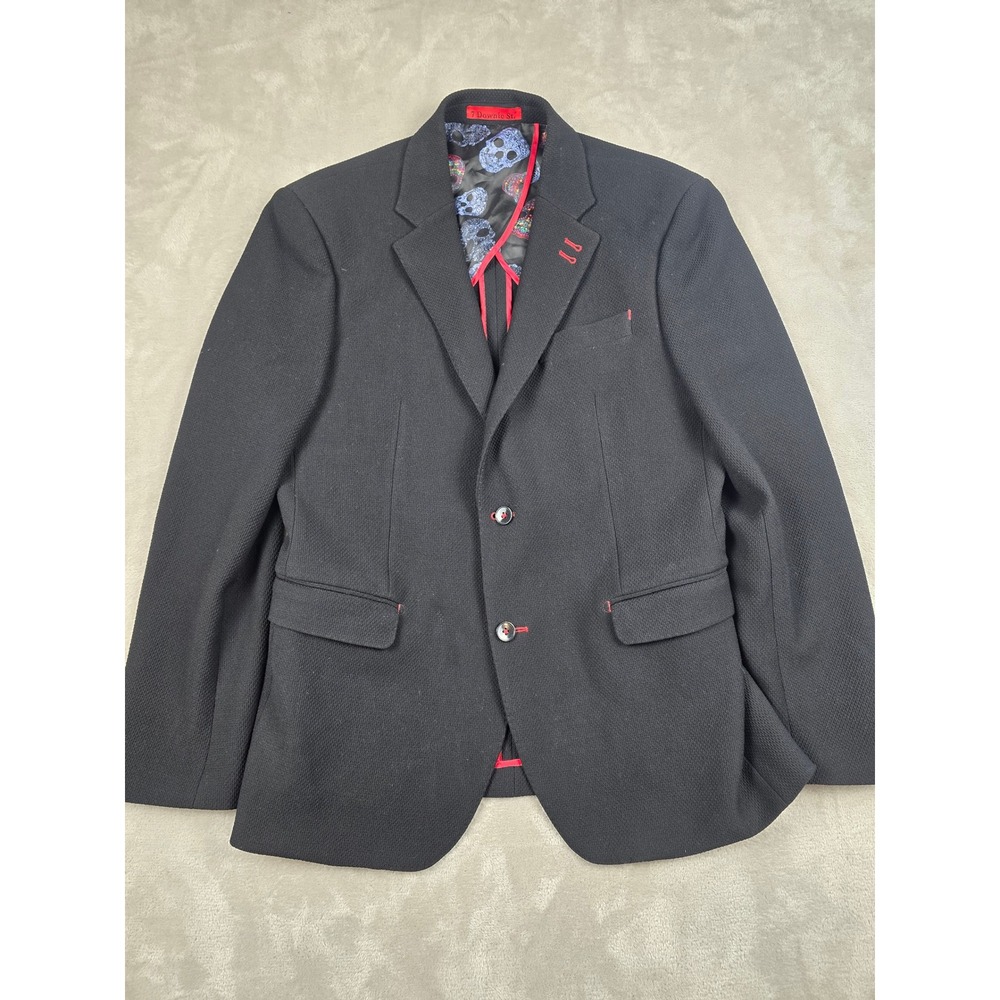 7 Downie St Sport Coat Mens 38R Black Skull Lining Textured Two Button Blazer